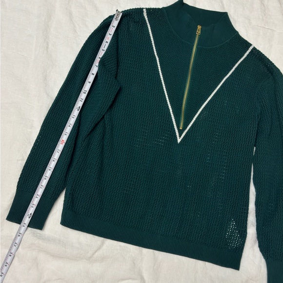Varley Green Half-Zip Textured Sweater with White Trim - Picture 9 of 9